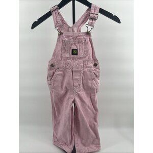 John Deere Girl 3T Pink White Striped 100% Cotton Overalls Adjustable Strap